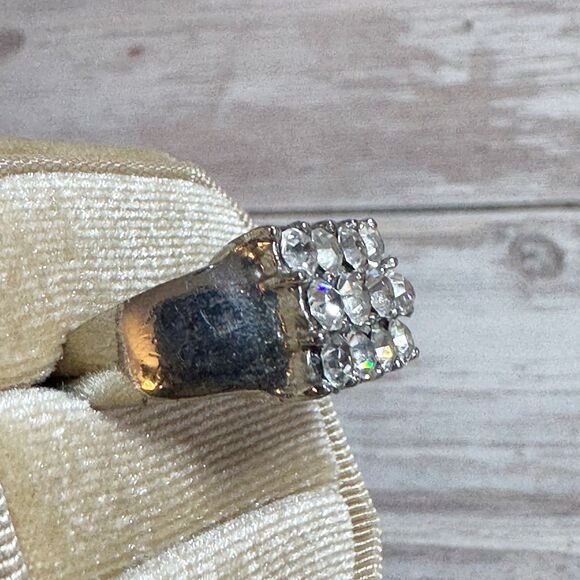 Vtg Silver Tone Cocktail Ring Rectangle Sparkling Clear Rhinestones Cluster Sz 9 - Picture 7 of 11